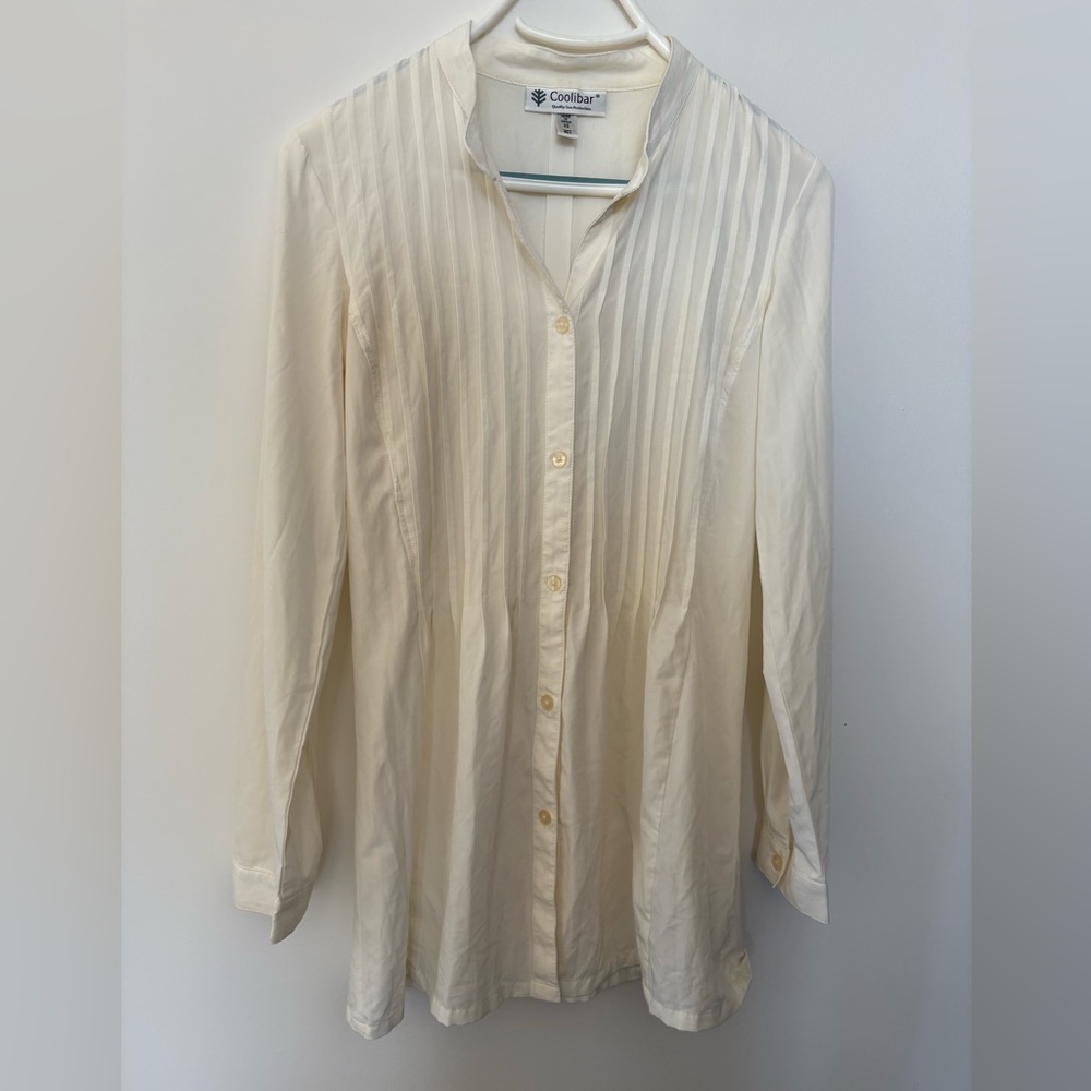 Coolibar Sun Protection Pin Tuck Ivory Blouse Tunic